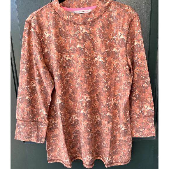 NEW Isaac Mizrahi Live! QVC Soho Printed 3/4 Sleeve Top Sz M Brown Floral Soft - Picture 1 of 6